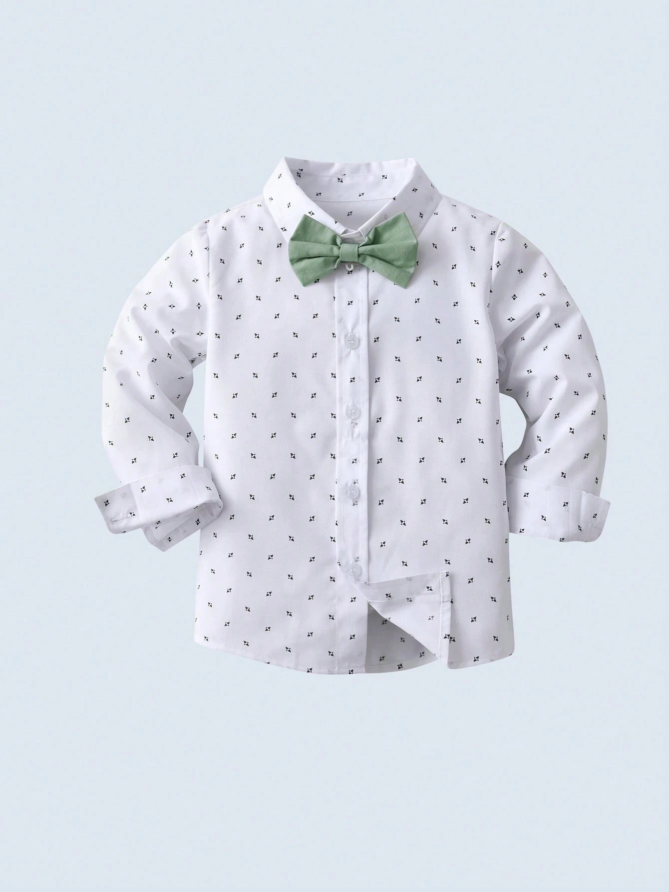 BOARNSEORL 2Pcs/Set Baby Boy Gentleman Suit with Long Sleeve Printed Shirt, Bowtie and Overalls Pants for Birthday, Party, Wedding and More