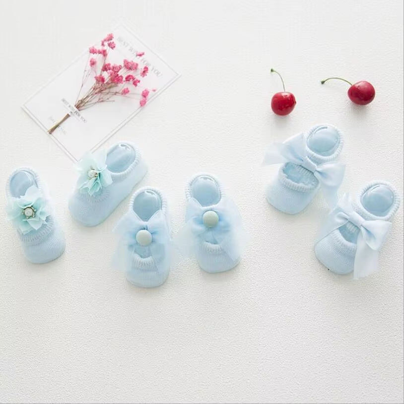 3 Pairs/Lot Lace Flower Newborn Baby Socks Cotton Anti-Slip Kids Floor Socks Bow Toddler Girl Socks Spring Girls Gift Sokken