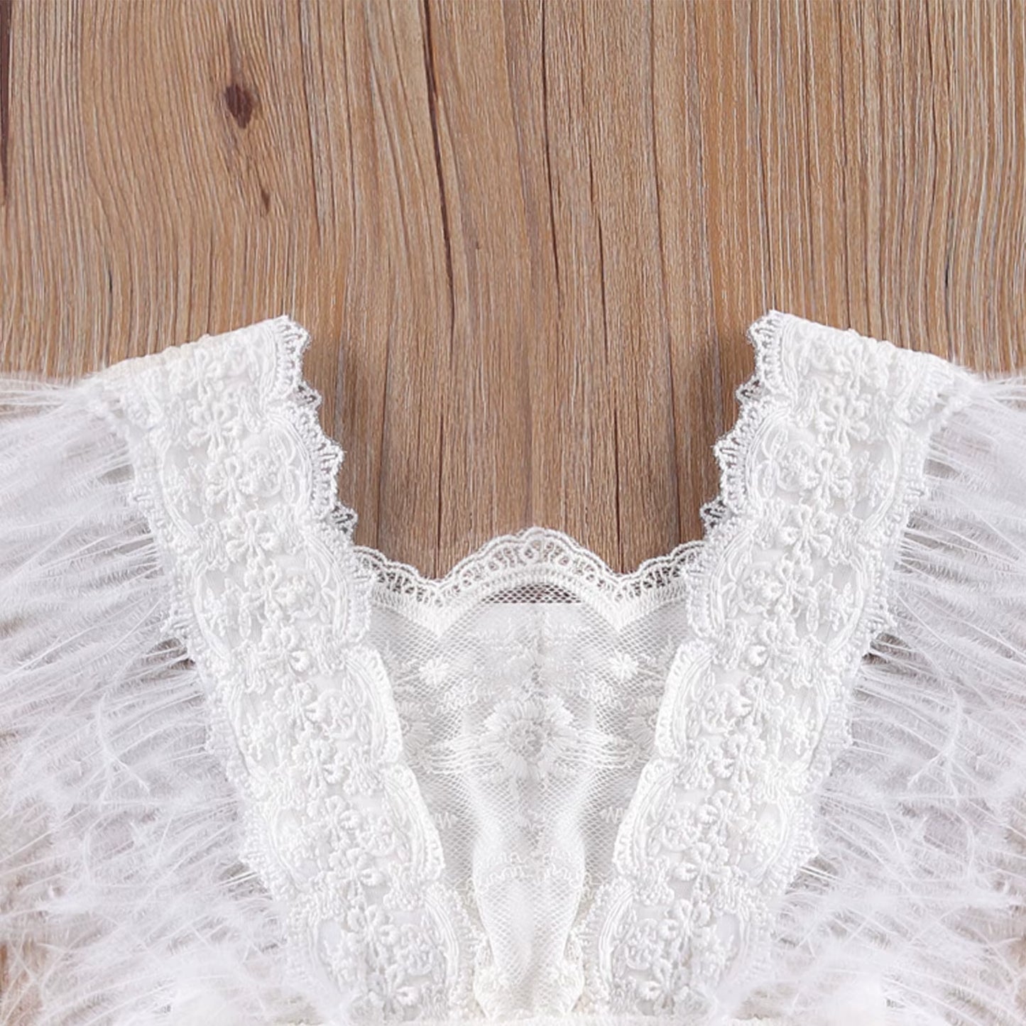 Princess Infant Baby Girls Lace Embroidery Romper Dress Sweet Baby Feathers Fly Sleeve Backless White Jumpsuit Summer Romper