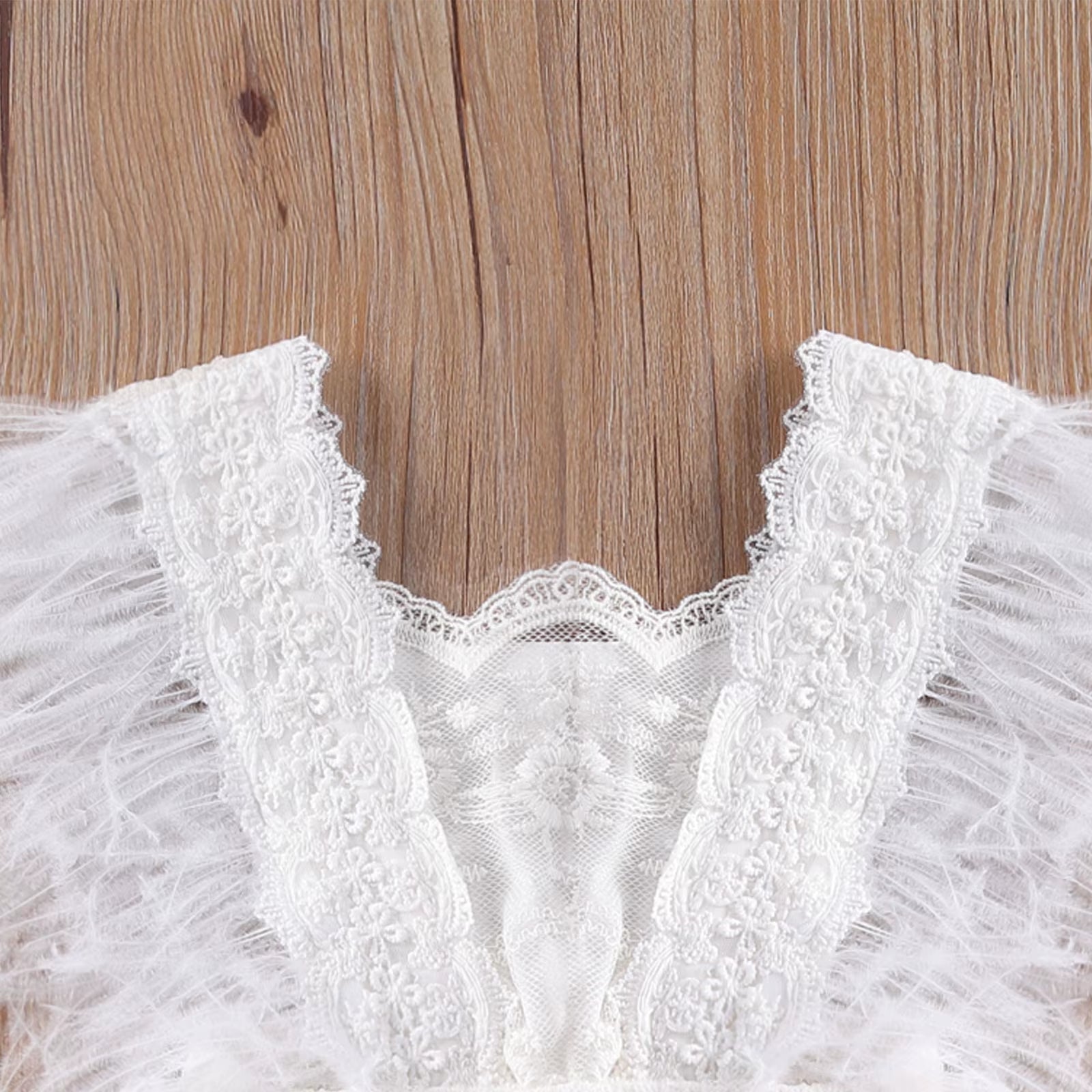 Princess Infant Baby Girls Lace Embroidery Romper Dress Sweet Baby Feathers Fly Sleeve Backless White Jumpsuit Summer Romper