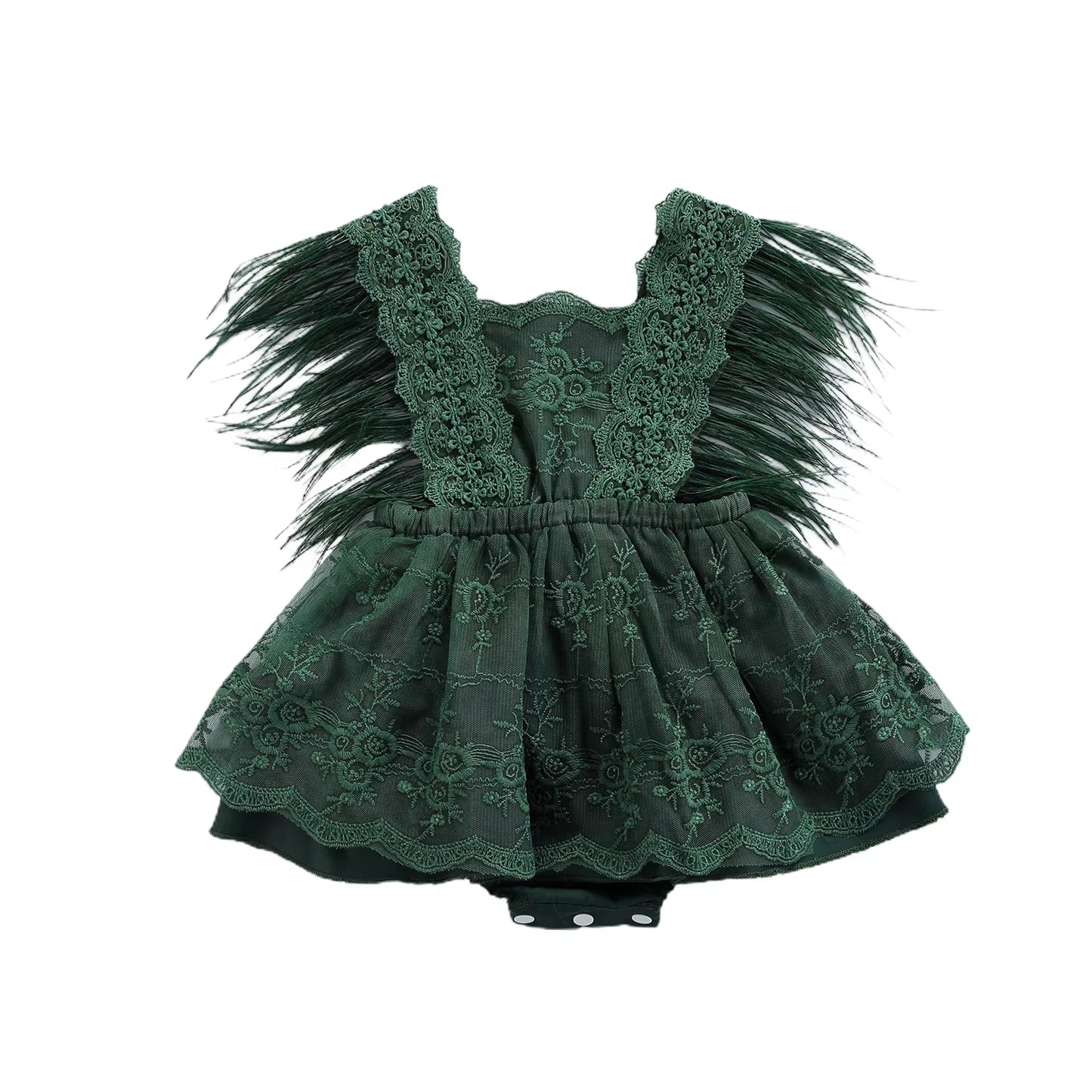 Princess Infant Baby Girls Lace Embroidery Romper Dress Sweet Baby Feathers Fly Sleeve Backless White Jumpsuit Summer Romper