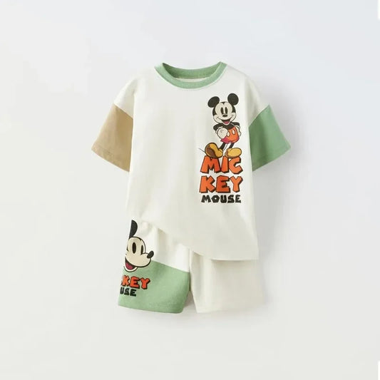 New 2024 Cartoon Tracksuits Casual Sports Two Piece Summer Boys Clothing Trendy Outdoor Wear Babies Printing T-Shirt+Shorts