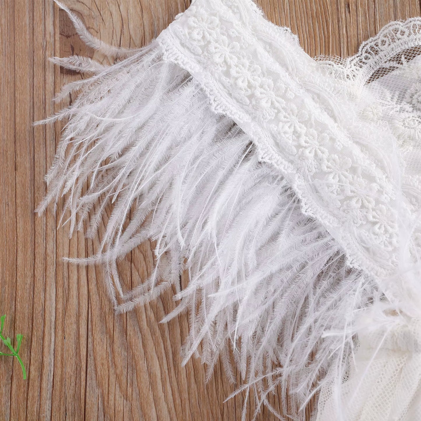 Princess Infant Baby Girls Lace Embroidery Romper Dress Sweet Baby Feathers Fly Sleeve Backless White Jumpsuit Summer Romper
