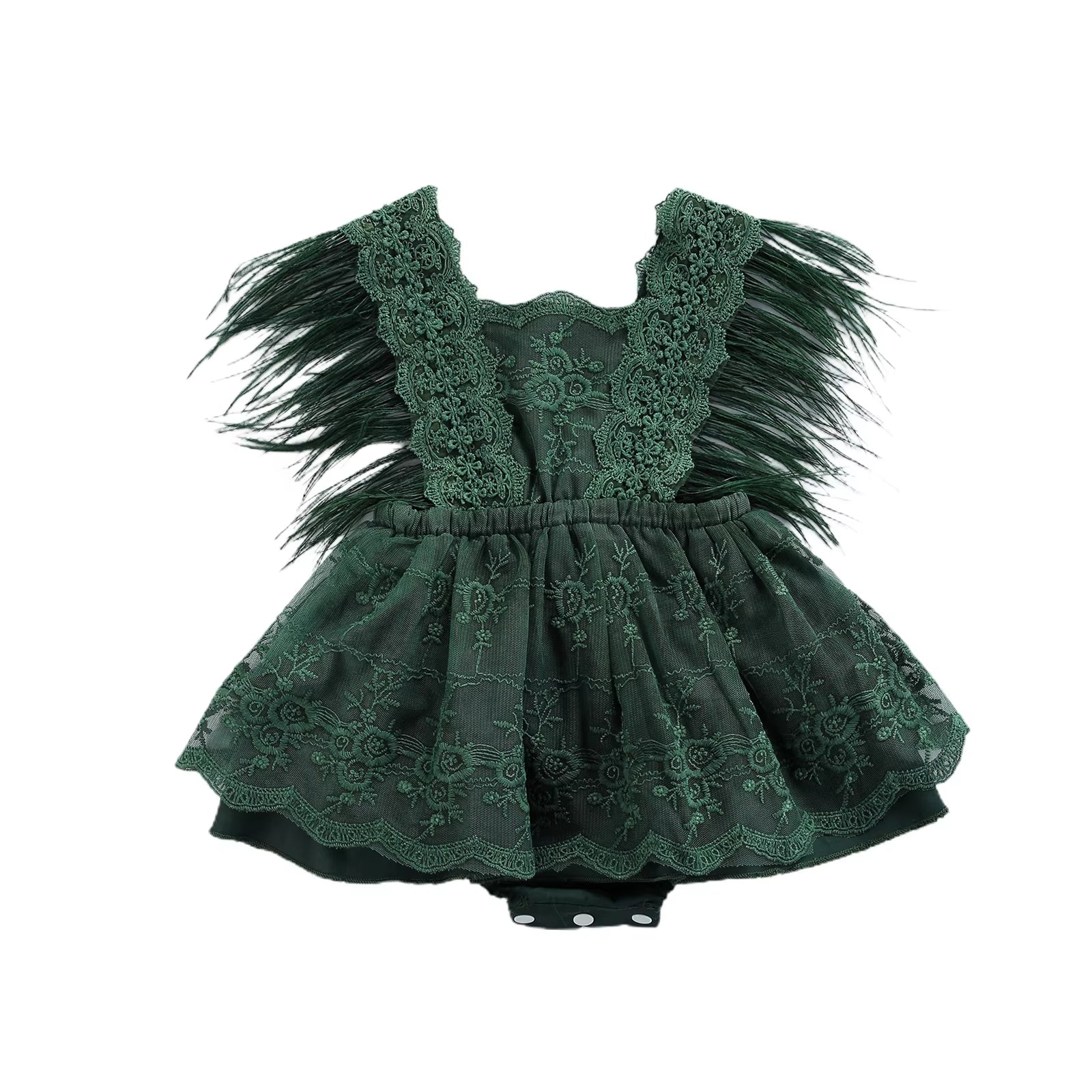Princess Infant Baby Girls Lace Embroidery Romper Dress Sweet Baby Feathers Fly Sleeve Backless White Jumpsuit Summer Romper