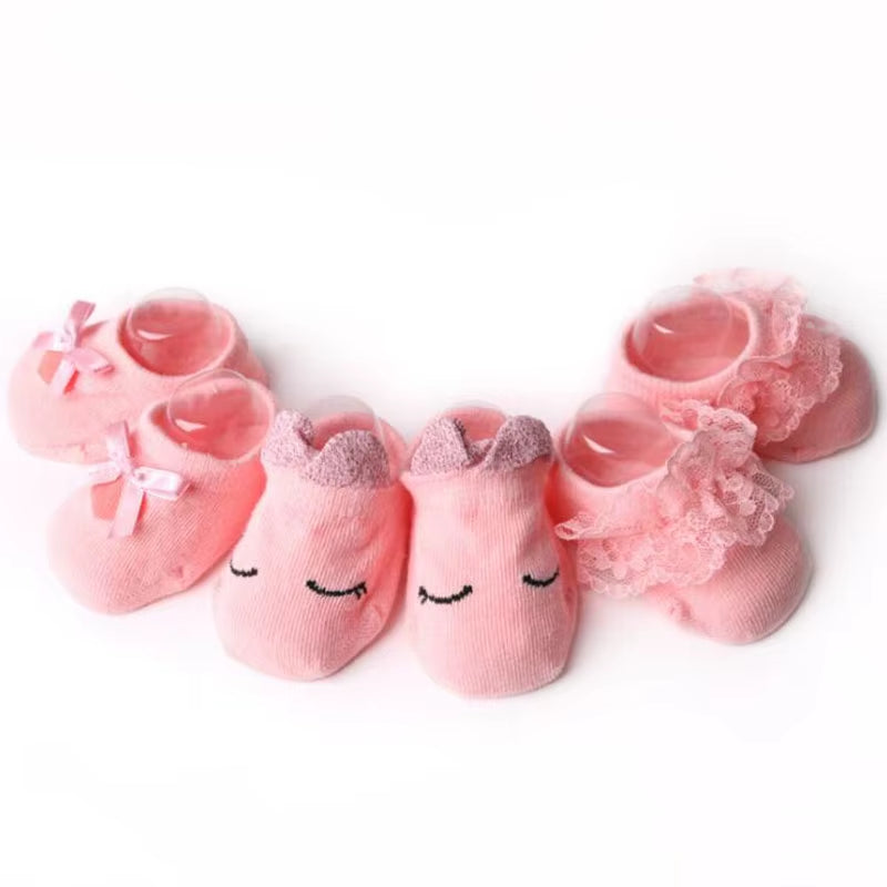 3 Pairs/Lot Lace Flower Newborn Baby Socks Cotton Anti-Slip Kids Floor Socks Bow Toddler Girl Socks Spring Girls Gift Sokken